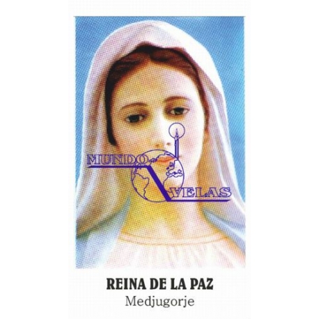 Estampita Reina de la paz 6 x 10 cm